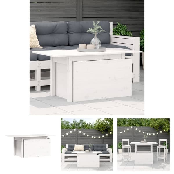 The Living Store havebord 100x50x75 cm massivt fyrretræ hvid - Haveborde