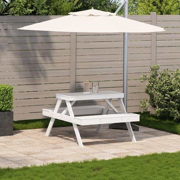 The Living Store picnicbord 105x134x75 cm massivt fyrretræ hvid - Haveborde