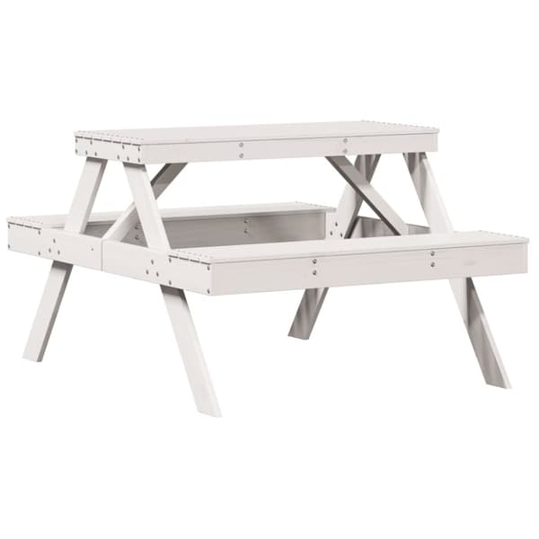 The Living Store picnicbord 105x134x75 cm massivt fyrretræ hvid -  Haveborde