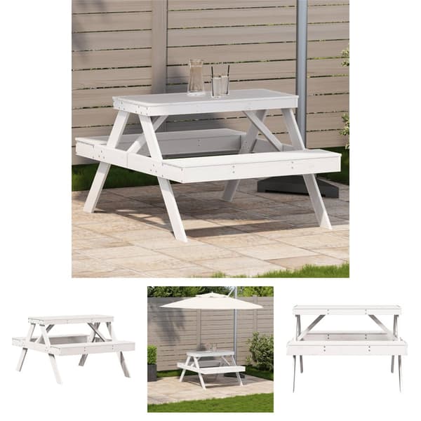 The Living Store picnicbord 105x134x75 cm massivt fyrretræ hvid - Haveborde