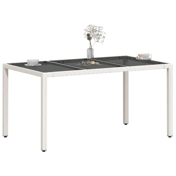 The Living Store Puutarhapöytä lasipöytälevy valkoinen 150x90x75 cm polyrottinki -  Ulkopöydät