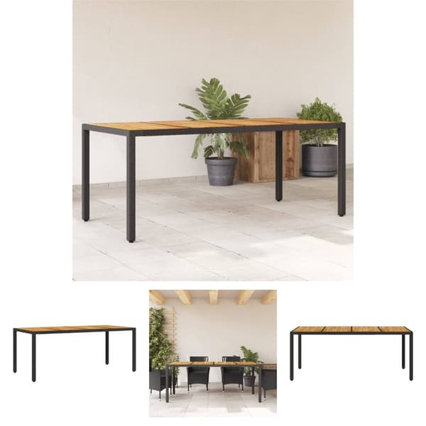 The Living Store havebord med akacietop 190x90x75 cm polyrattan sort -  Haveborde