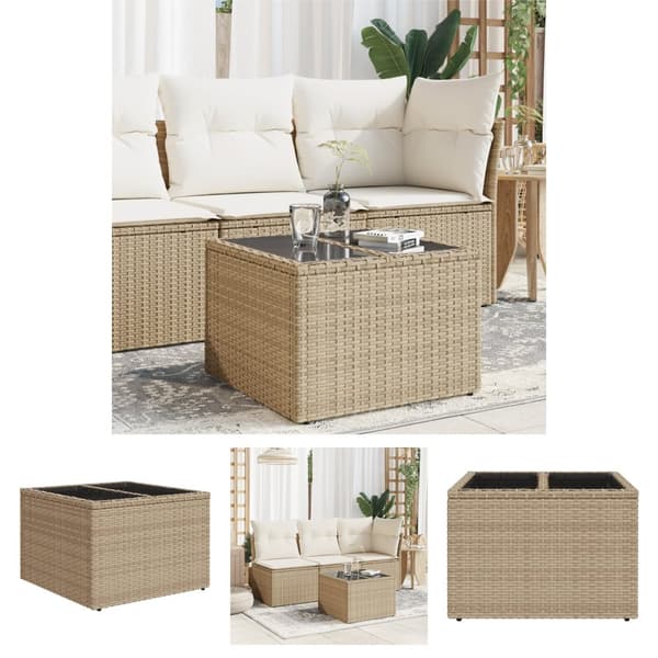 The Living Store havebord med glastop 55x55x37 cm polyrattan beige - Haveborde