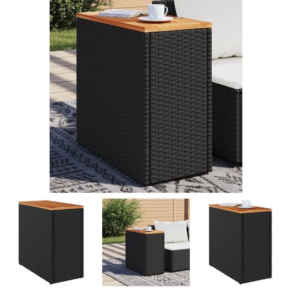 The Living Store havebord med trætop 58x27,5x55 cm polyrattan sort -  Haveborde