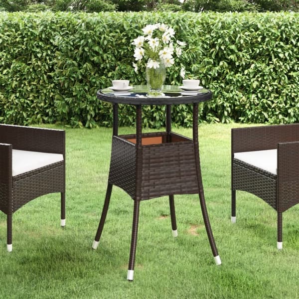 Haveborde - Living havebord Ø60x75 cm hærdet glas og polyrattan brun