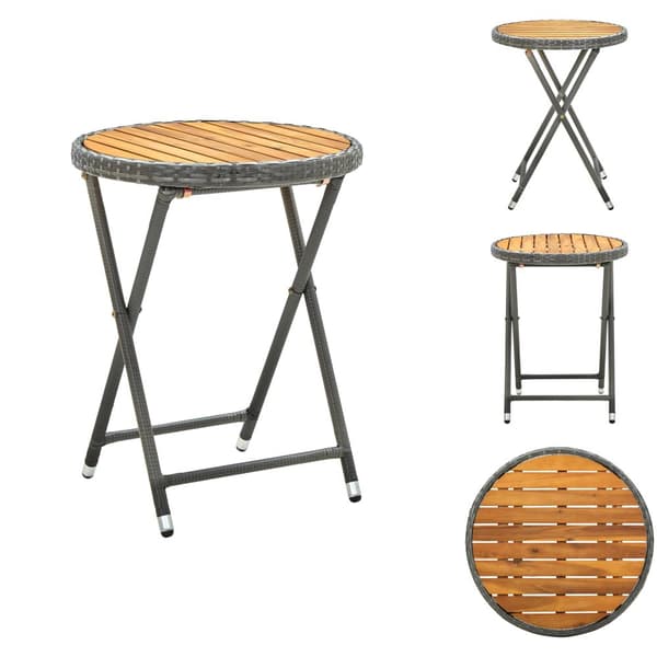 Haveborde - Living tebord 60 cm massivt akacietræ og polyrattan grå