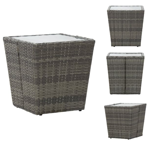 Haveborde - Living tebord 41,5x41,5x43 cm hærdet glas og polyrattan grå