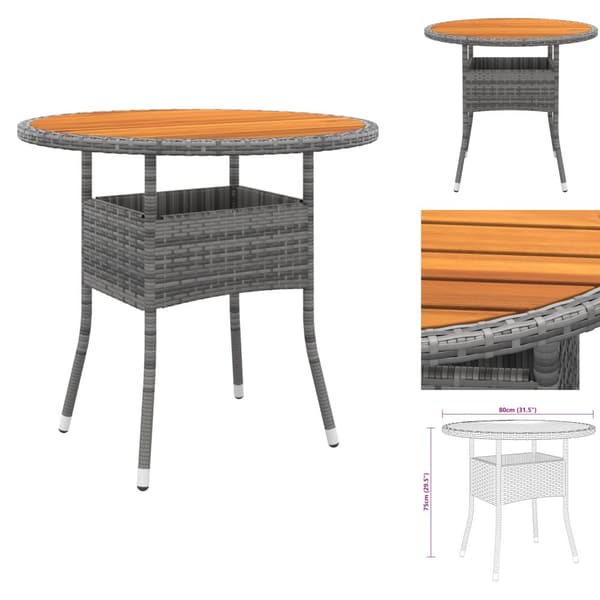 Haveborde - Living havebord Ø80x75 cm akacietræ og polyrattan grå