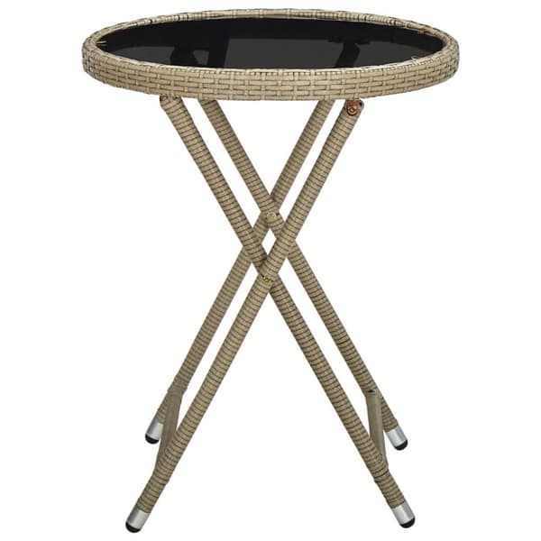Ulkopöydät - Living Teepöytä beige 60 cm polyrottinki ja karkaistu lasi
