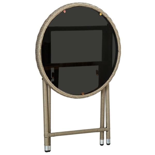 Ulkopöydät - Living Teepöytä beige 60 cm polyrottinki ja karkaistu lasi