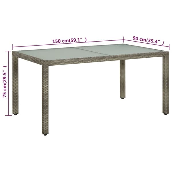 Haveborde - Living havebord 150x90x75 cm hærdet glas og polyrattan grå
