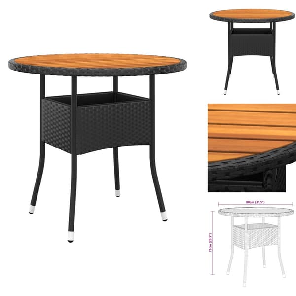 Haveborde - Living havebord Ø80x75 cm akacietræ og polyrattan sort