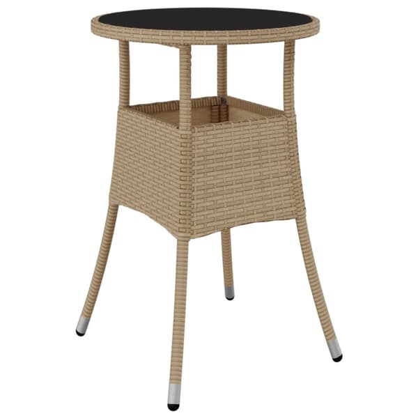 Haveborde - Living havebord Ø60x75 cm hærdet glas og polyrattan beige
