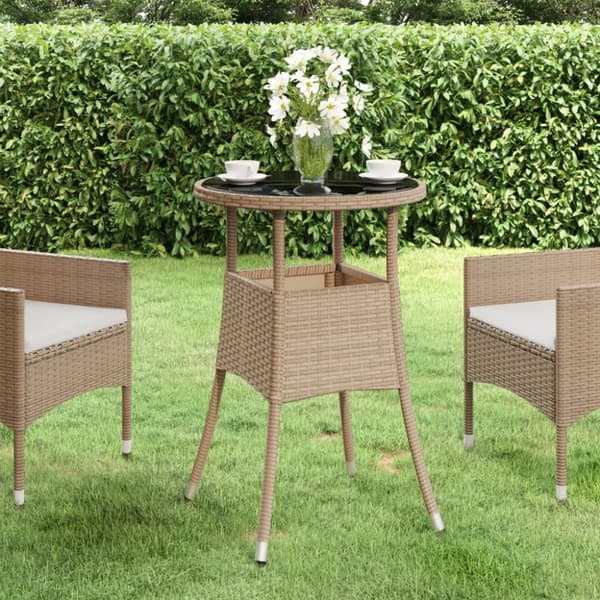 Haveborde - Living havebord Ø60x75 cm hærdet glas og polyrattan beige