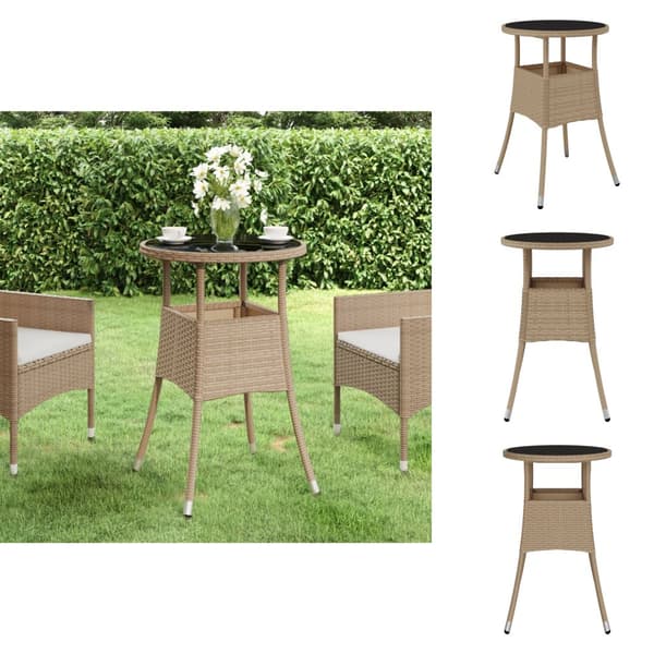 Haveborde - Living havebord Ø60x75 cm hærdet glas og polyrattan beige