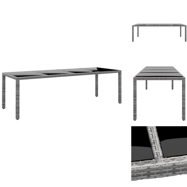 Haveborde - Living havebord 250x100x75 cm hærdet glas og polyrattan grå