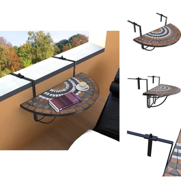 Ulkopöydät - Living Roikkuva parvekepöytä terrakotta ja valkoinen mosaiikki