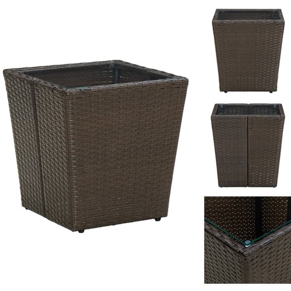 Haveborde - Living tebord 41,5x41,5x44 cm polyrattan og hærdet glas brun