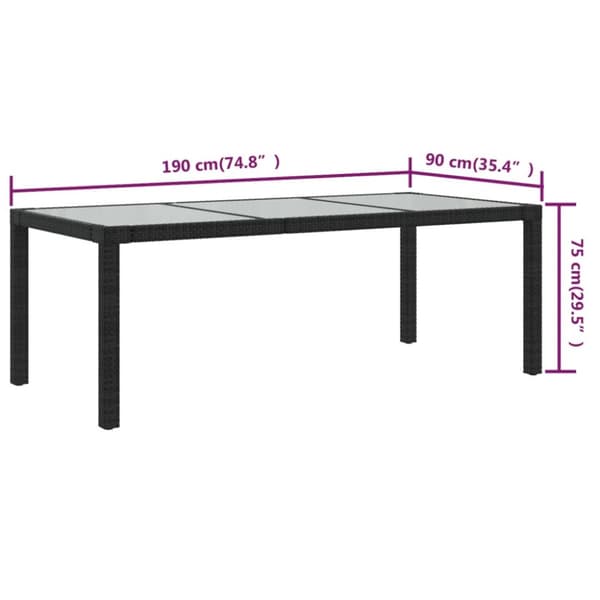 Haveborde - Living havebord 190x90x75 cm hærdet glas og polyrattan sort