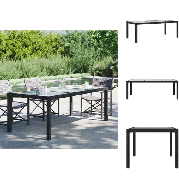 Haveborde - Living havebord 190x90x75 cm hærdet glas og polyrattan sort
