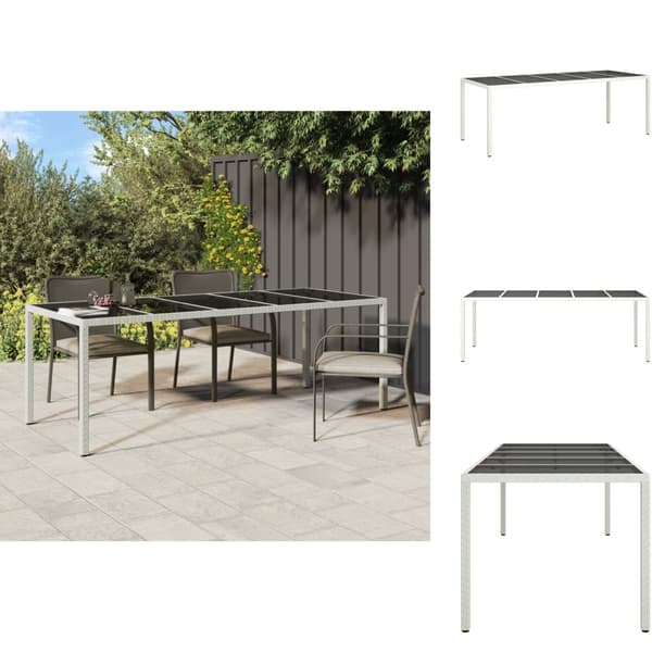 Haveborde - Living havebord 250x100x75 cm polyrattan og hærdet glas hvid