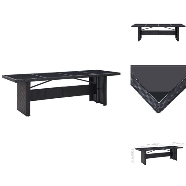 Haveborde - Living havebord 240x90x74 cm polyrattan og glas sort