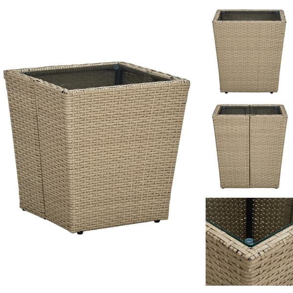Haveborde - Living tebord 41,5x41,5x44 cm polyrattan og hærdet glas beige