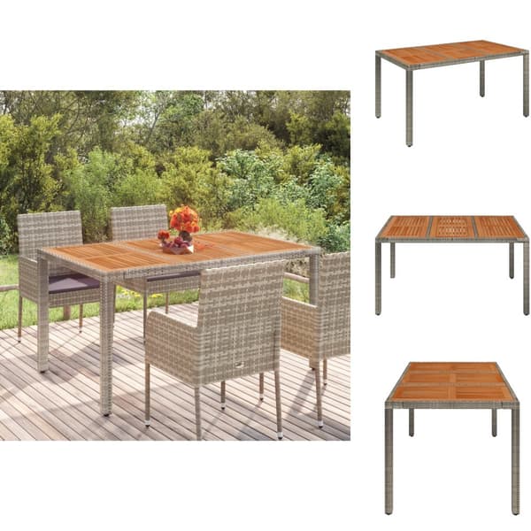Haveborde - Living havebord med træplade 150x90x75 cm polyrattan grå