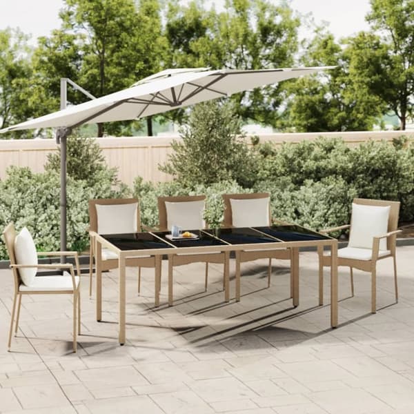 Utebord - Living Trädgårdsbord med glasskiva beige konstrotting&härdat glas