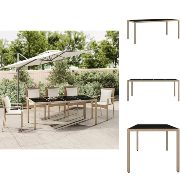 Utebord - Living Trädgårdsbord med glasskiva beige konstrotting&härdat glas