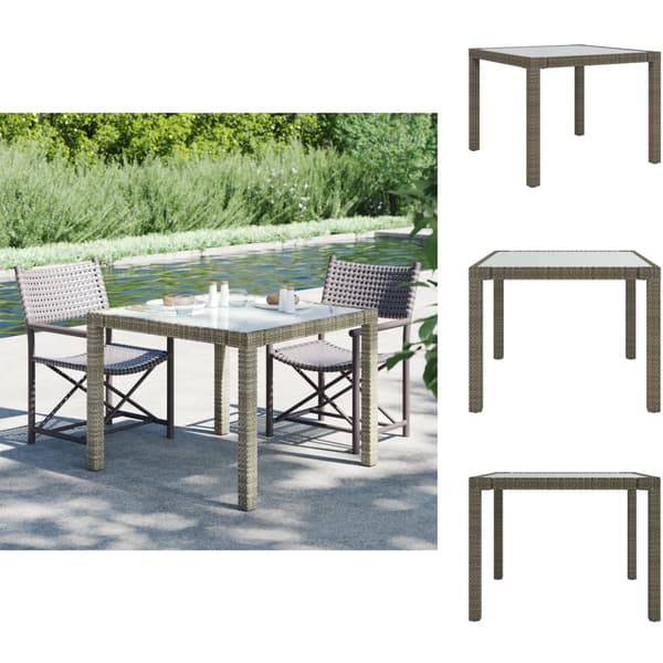 Haveborde - Living havebord 90x90x75 cm hærdet glas og polyrattan grå
