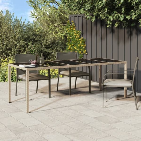 Haveborde - Living havebord 250x100x75 cm hærdet glas og polyrattan beige