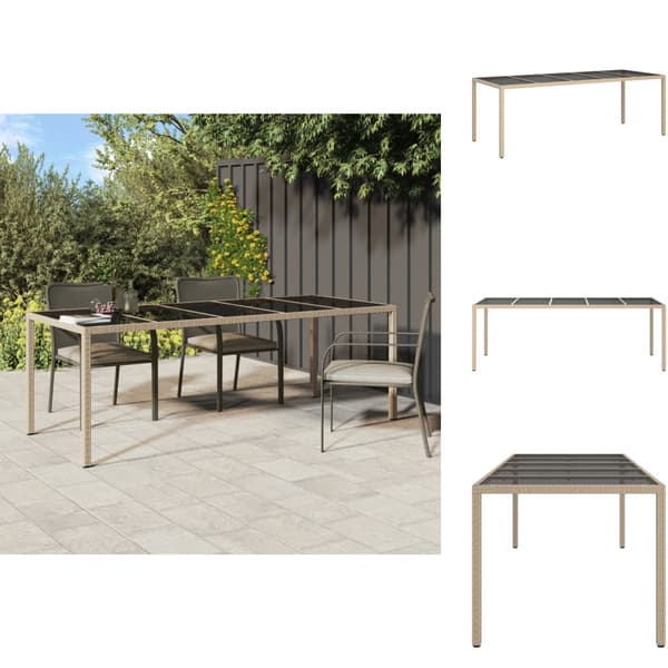 Haveborde - Living havebord 250x100x75 cm hærdet glas og polyrattan beige