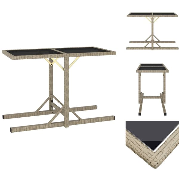 Utebord - Living Trädgårdsbord beige 110x53x72 cm glas och konstrotting