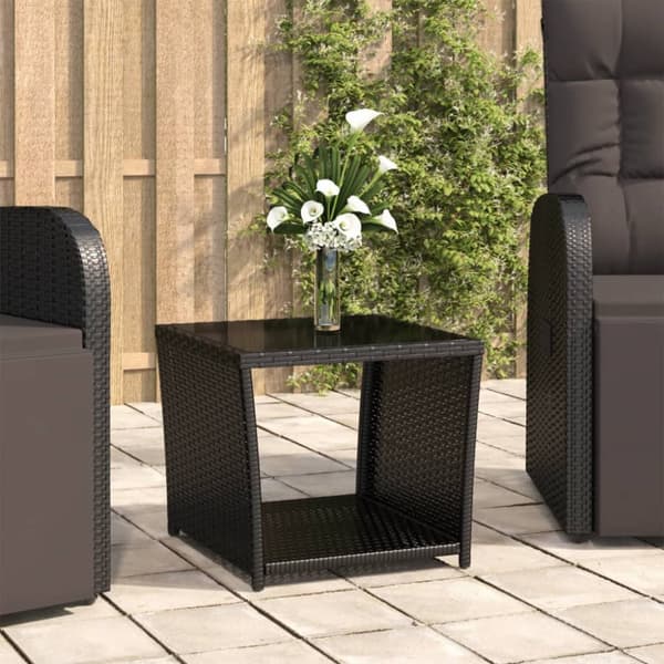 Utebord - Living Trädgårdsbord med glasskiva svart konstrotting&härdat glas