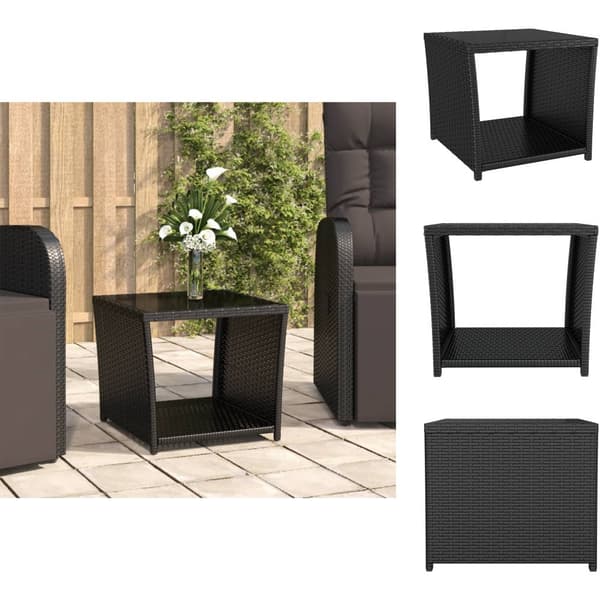 Utebord - Living Trädgårdsbord med glasskiva svart konstrotting&härdat glas
