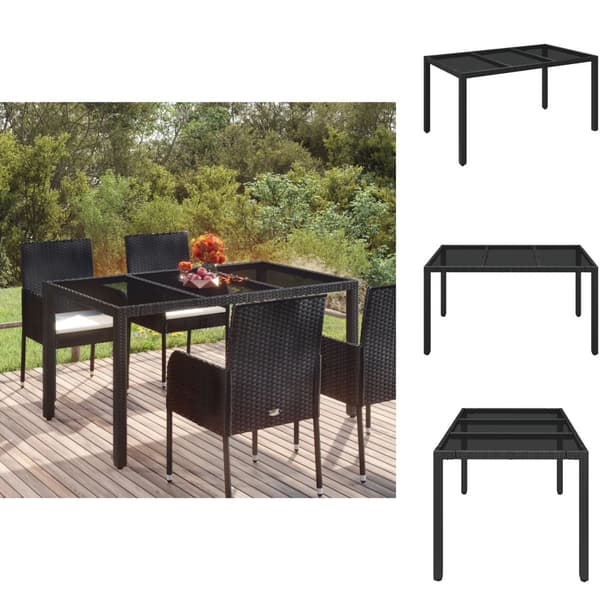 Utebord - Living Trädgårdsbord med glasskiva svart 150x90x75 cm konstrotting