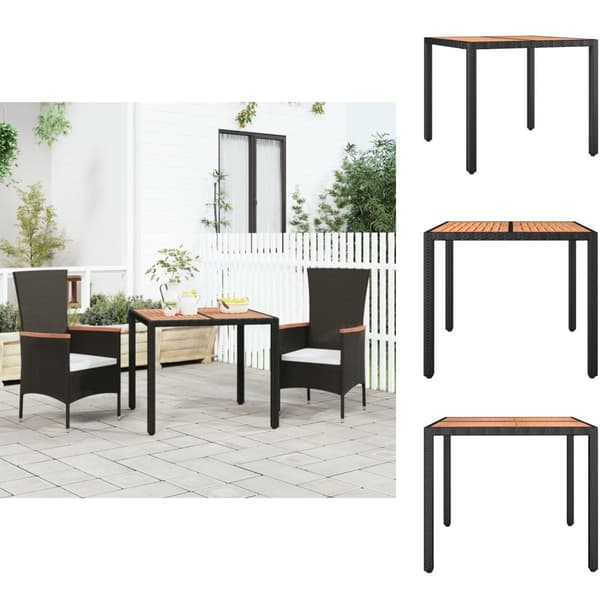 Haveborde - Living havebord med træbordplade polyrattan og massivt akacietræ sort