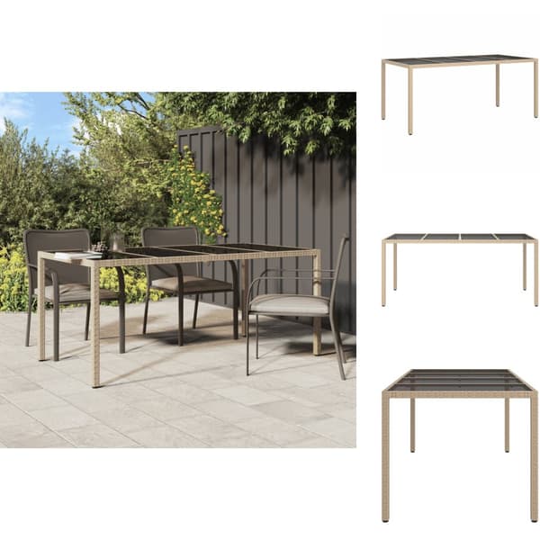 Utebord - Living Utebord beige 190x90x75 cm härdat glas och konstrotting