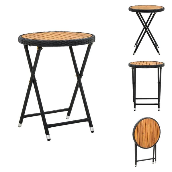 Haveborde - Living tebord 60 cm massivt akacietræ og polyrattan sort