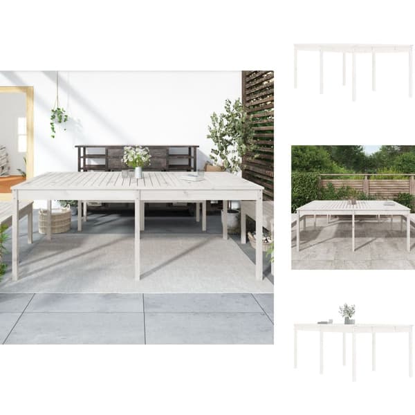 Haveborde - Living havebord 203,5x100x76 cm massivt fyrretræ hvid