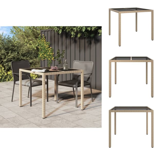 Haveborde - Living havebord 90x90x75 cm hærdet glas og polyrattan beige