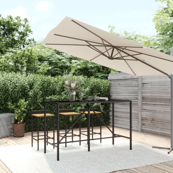 Haveborde - Living barbord med glasplade 180x70x110 cm polyrattan sort