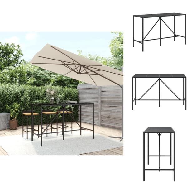 Haveborde - Living barbord med glasplade 180x70x110 cm polyrattan sort