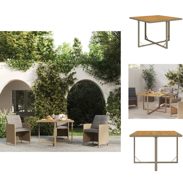 Haveborde - Living havebord 109x107x74 cm polyrattan og massivt akacietræ beige