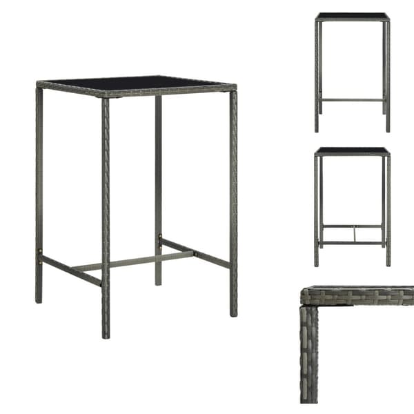 Utebord - Living Barbord för trädgård grå 70x70x110 cm konstrotting och glas