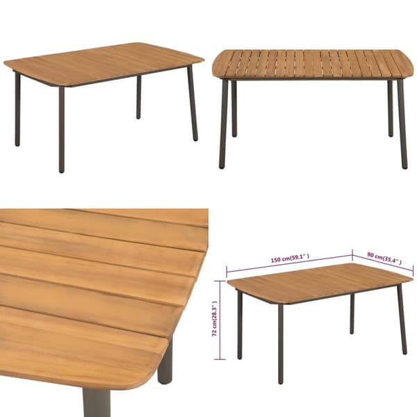 Havebord massivt akacietræ og stål 150 x 90 x 72 cm - Havebord - Haveborde - Home & Living
