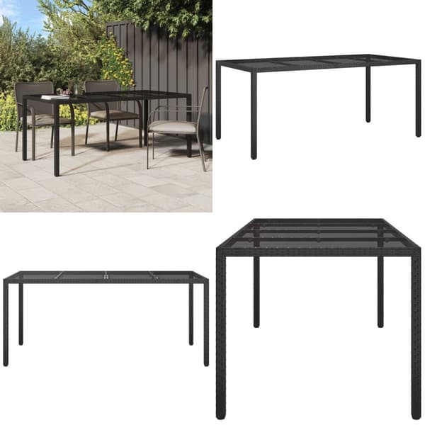 Puutarhapöytä musta 190x90x75 cm karkaistu lasi ja polyrottinki - Puutarhapöytä - Puutarhapöydät - Home & Living