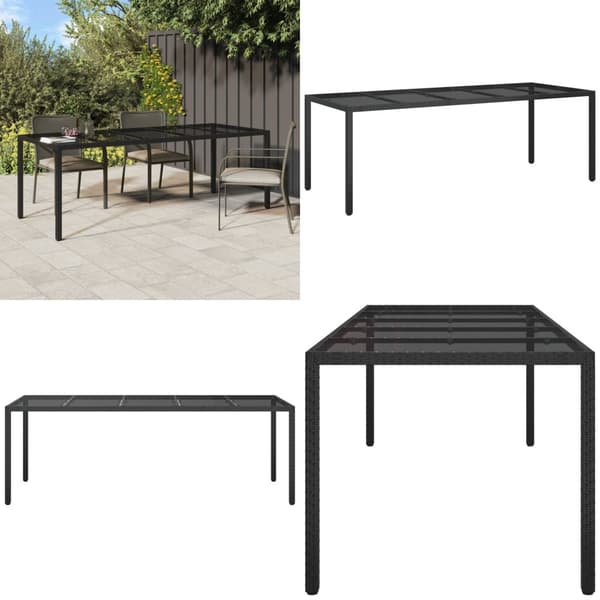 Havebord 250x100x75 cm hærdet glas og polyrattan sort - Havebord - Haveborde - Home & Living