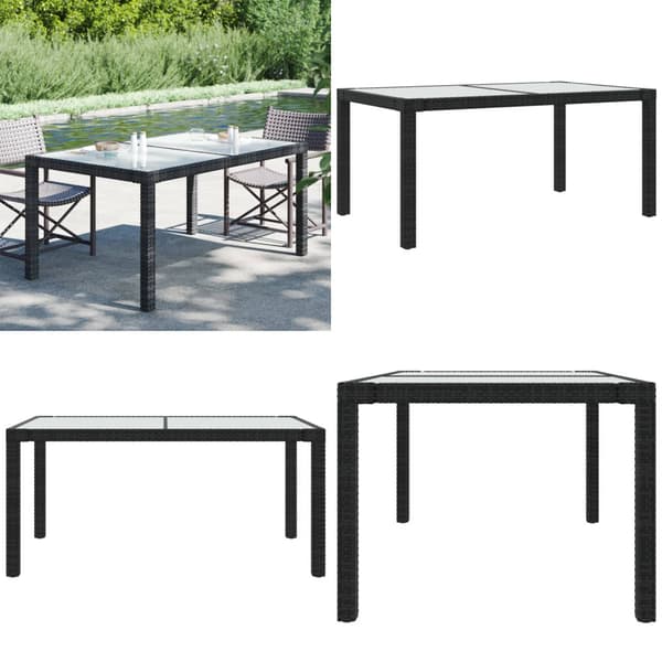 Puutarhapöytä 150x90x75cm karkaistu lasi ja polyrottinki musta - Puutarhapöytä - Puutarhapöydät - Home & Living